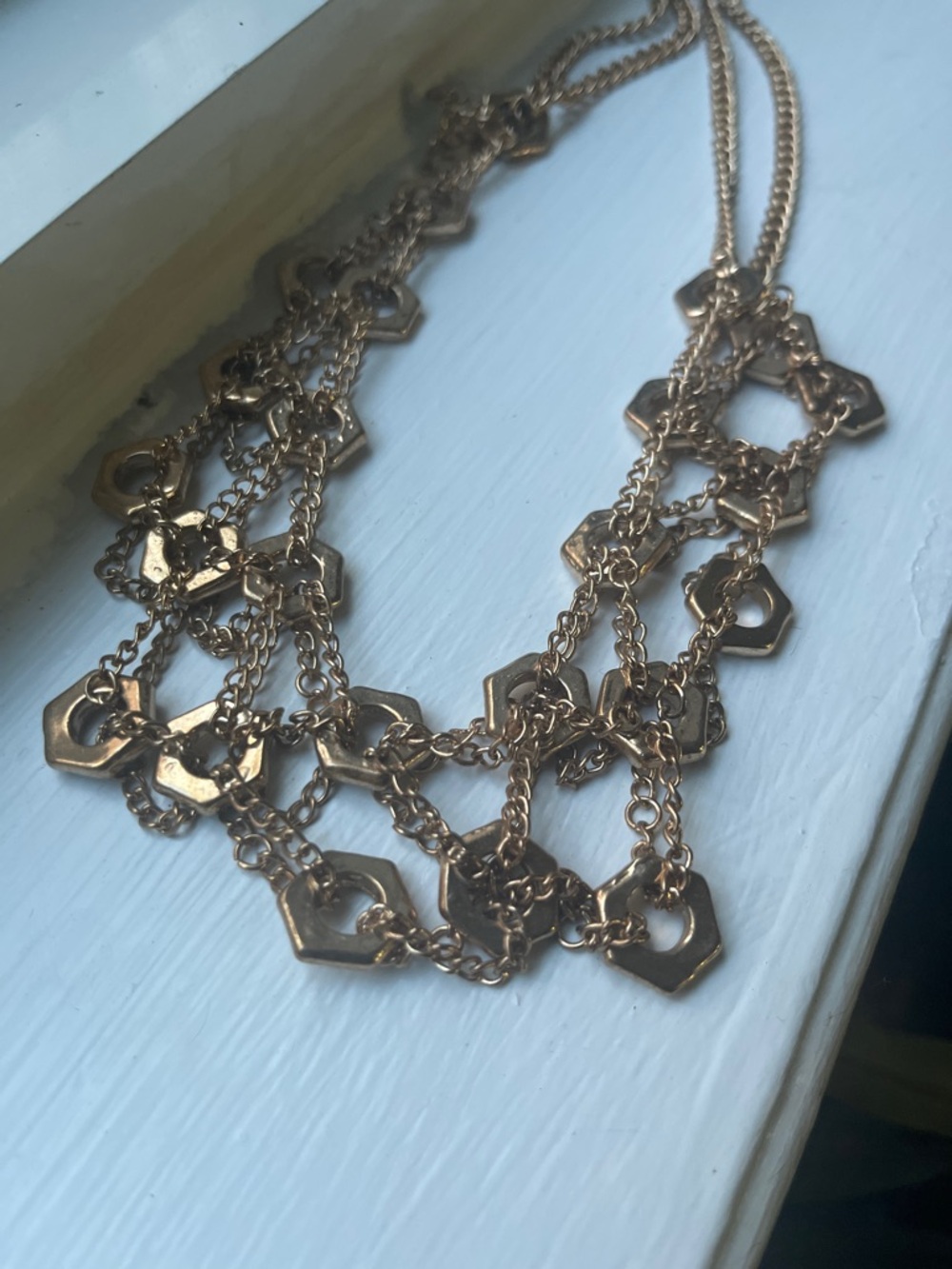 Chico’s Gold Hexie Multi Strand Layered Geometric Statement Necklace